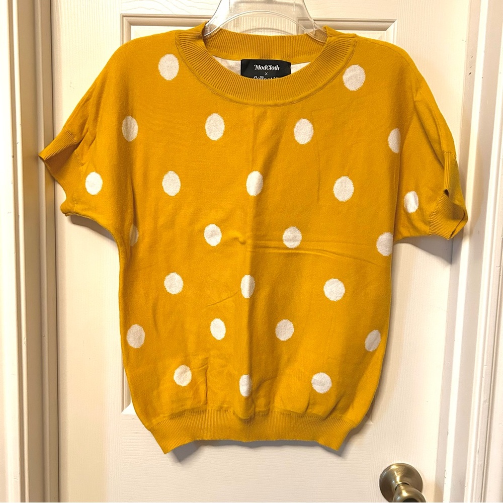 SOLD NWOT Modcloth x Collectif Fair Warming Yellow Polka Dot Sweater